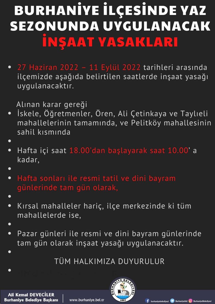 Burhaniye İlçesinde İnşaat Yasakları