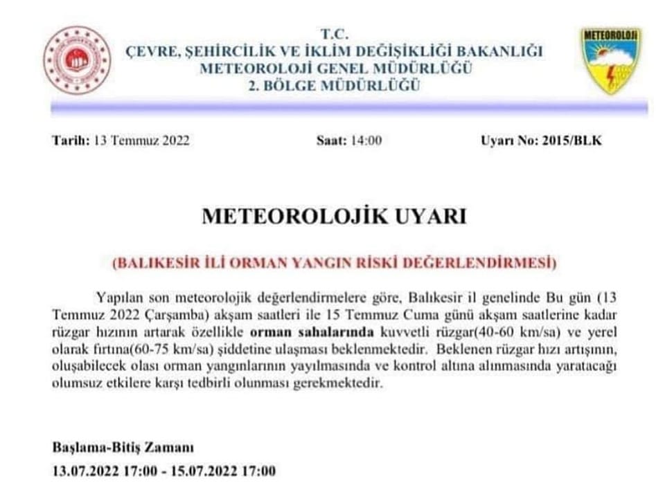 METEOROLOJİK UYARI