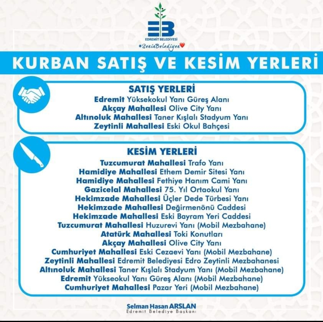 Edremit ilçesinde Kurban Bayramı hazırlıkları kapsamında kurban kesim ve satış yerleri belirlendi