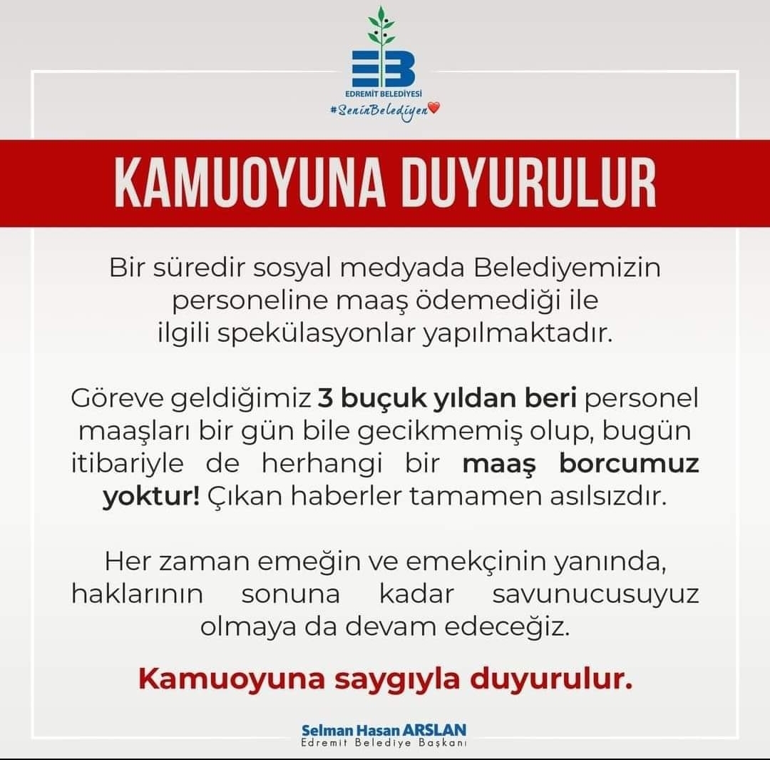 Başkan Arslan : Maaş Borcumuz Yoktur