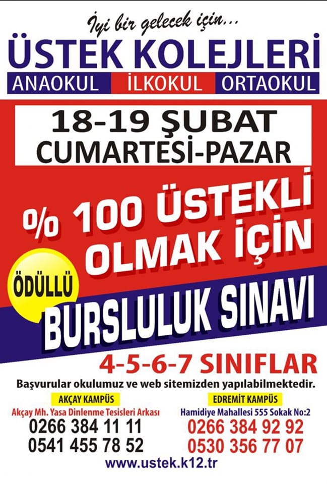 Üstek Koleji Bursluluk Sınavı Yapılacak